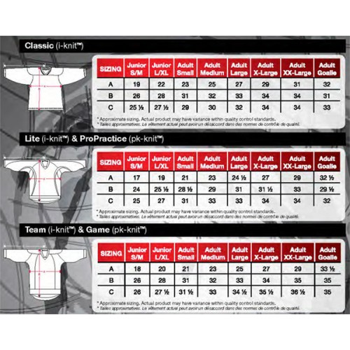 bauer practice jersey size chart