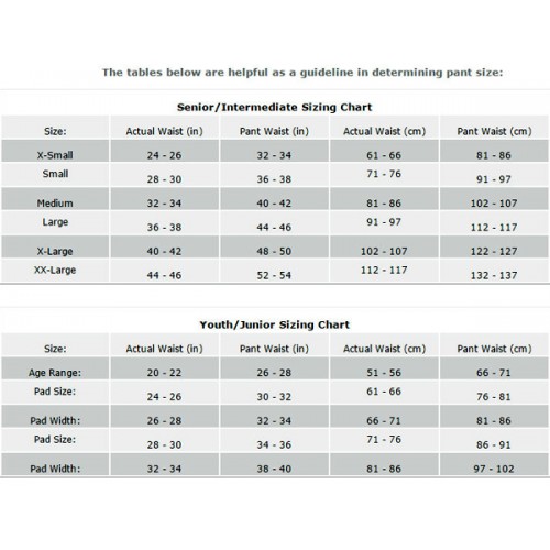 Goalie Blocker Size Chart