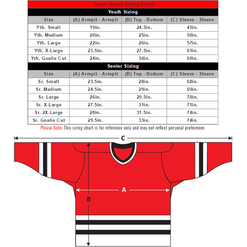 bauer practice jersey sizing